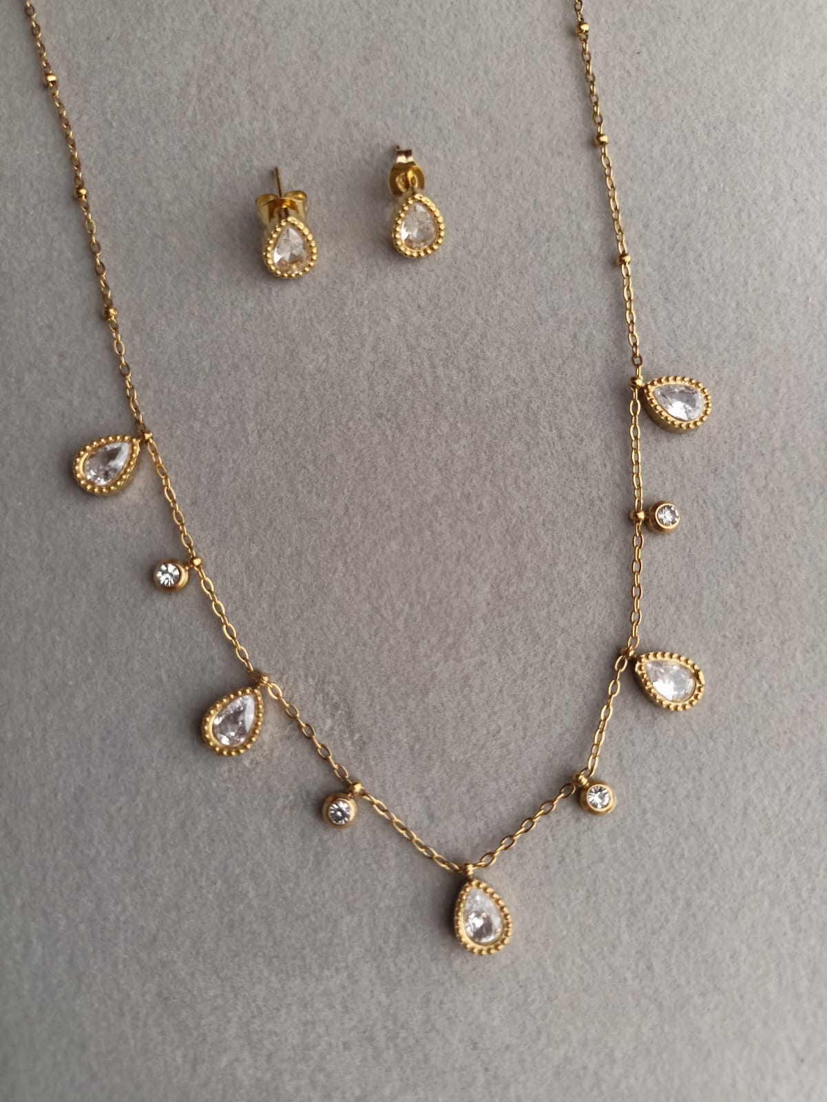 White Stone Drops Necklace