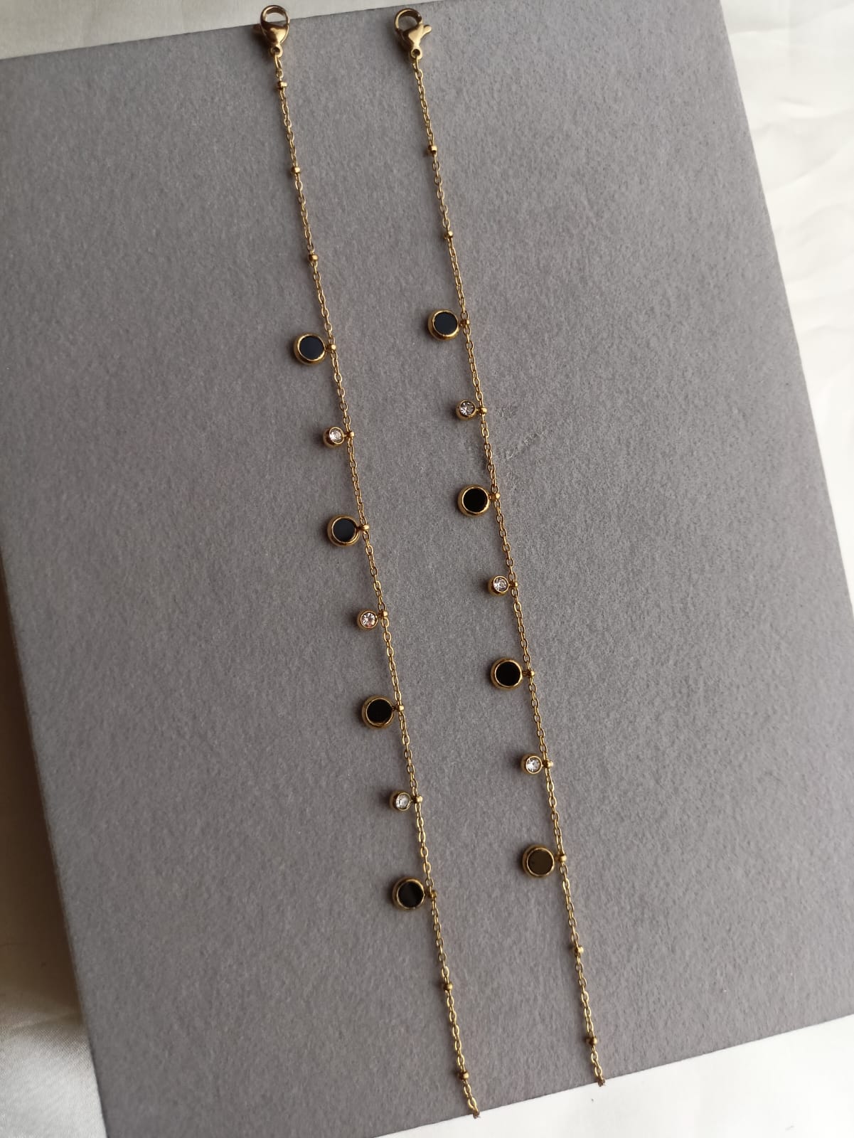 Black with White stone Anklets