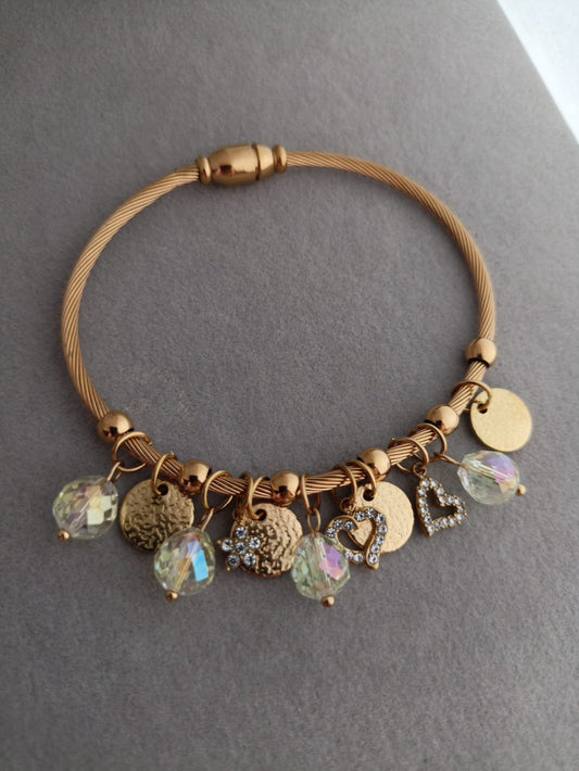 Green crystal Charm Bangle