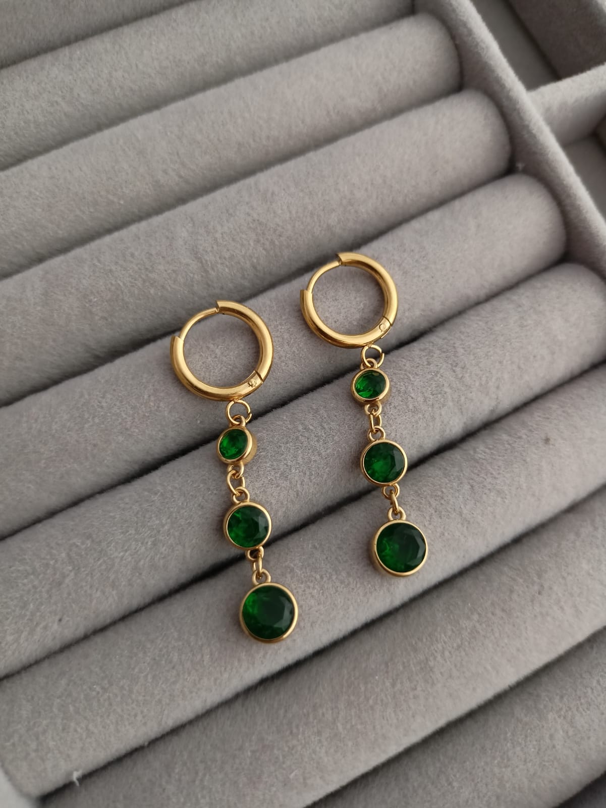 Green Stone Hoops