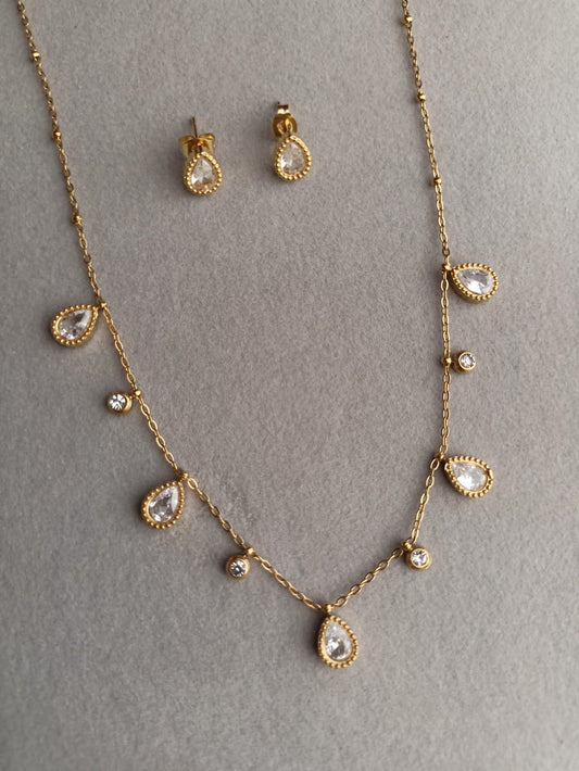 White Stone Drops Necklace
