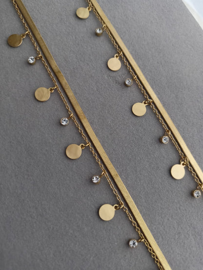 Double layer Coin stone Anklets