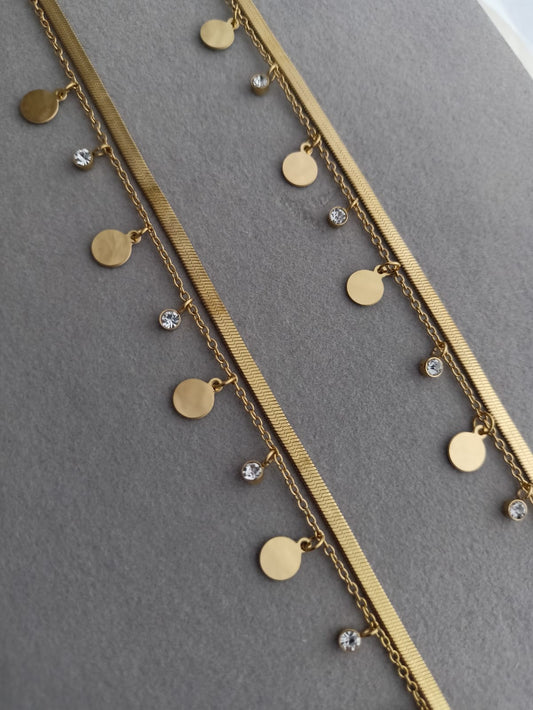 Double layer Coin stone Anklets