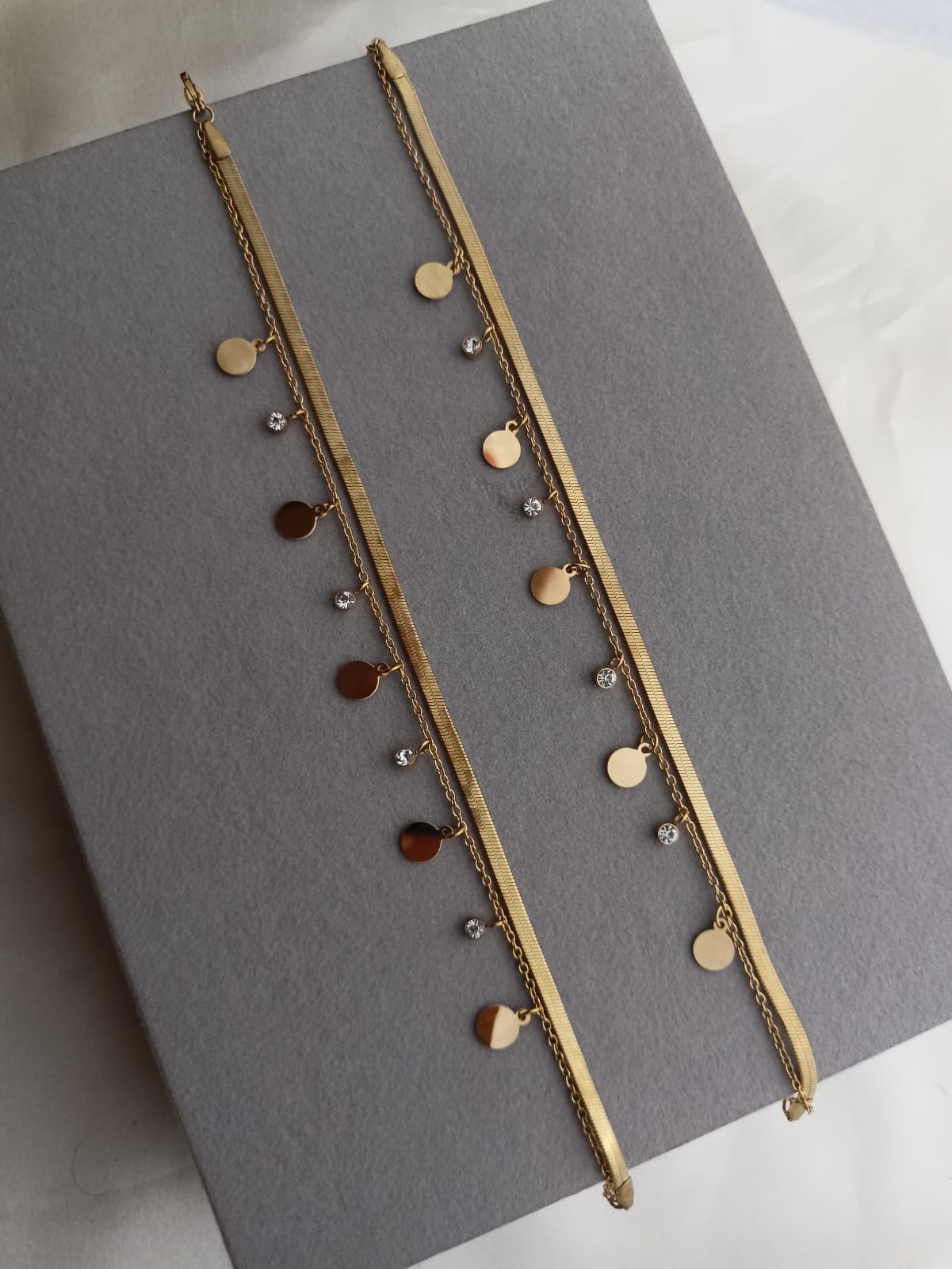 Double layer Coin stone Anklets
