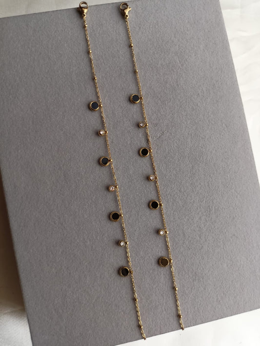 Black with White stone Anklets